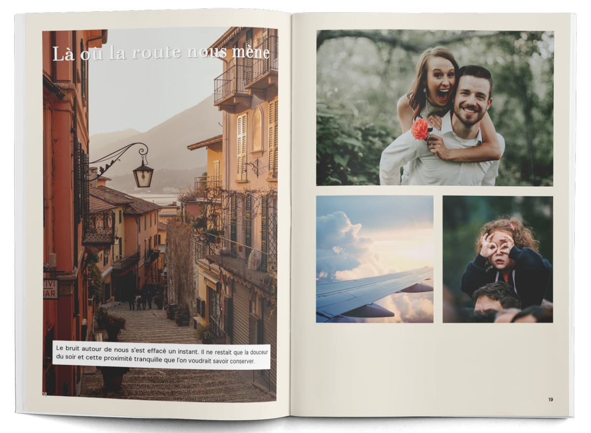 Magazine Douce Pensée ouvert sur une mise en page de souvenirs de voyage