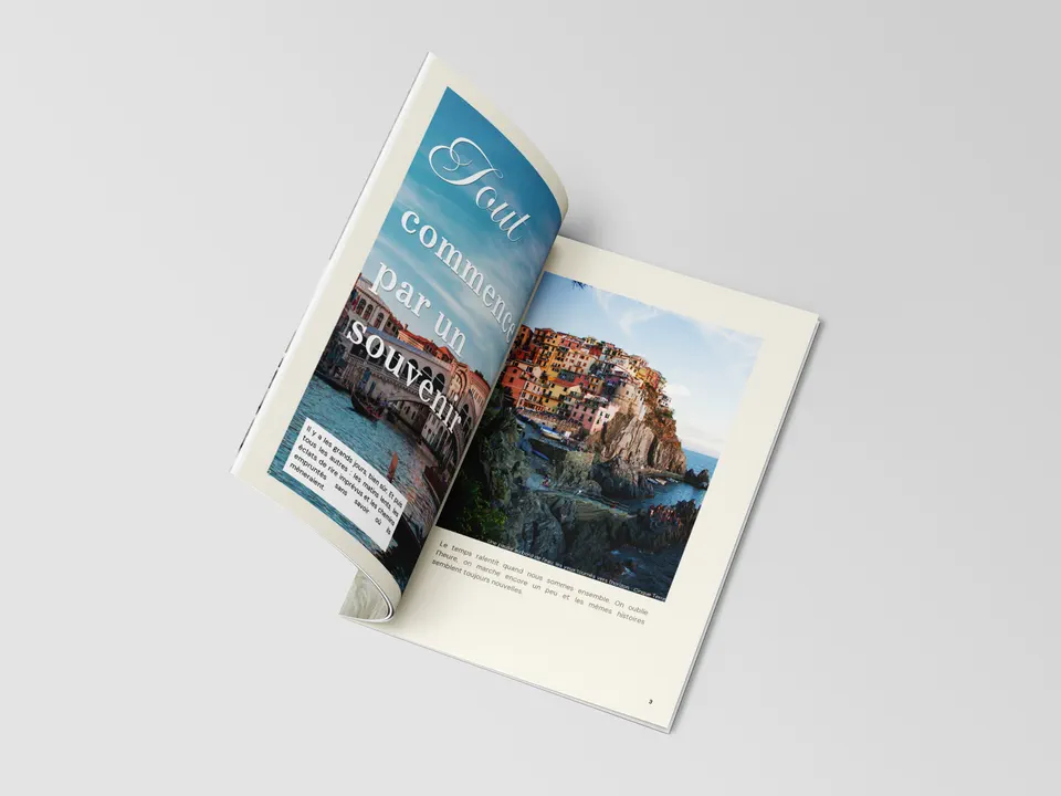 Magazine photo ouvert sur un souvenir de voyage en Italie